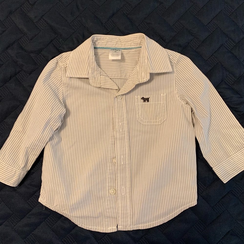 Carters grey and white striped button down